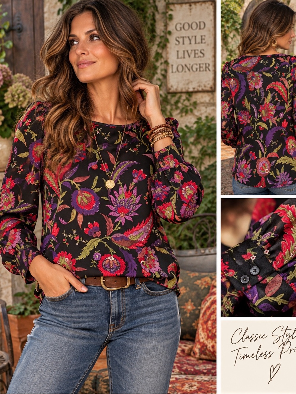 Lauren Ralph Lauren XL Women Floral Long Sleeve Boat Neck Floral Blouse #832CL